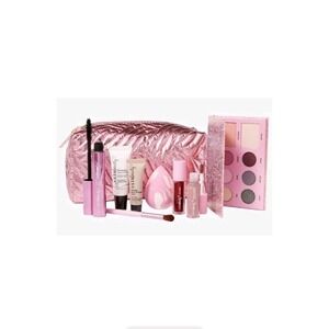 NEW ULTA 9 PC PINK METALLIC BAG EYESHADOW LIPGLOSS MASCARA FACE/EYE PRIMER NWT!